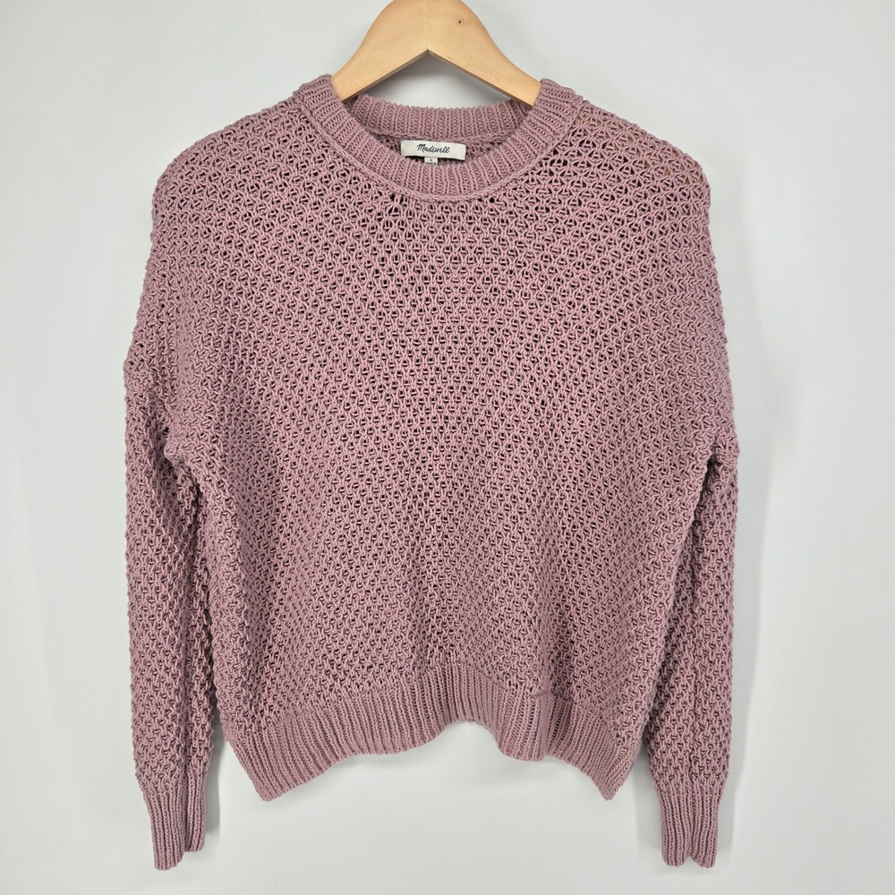 Madewell Sweater Womens S Pink Textured Open Knit Crewneck Long Sleeve Pullover